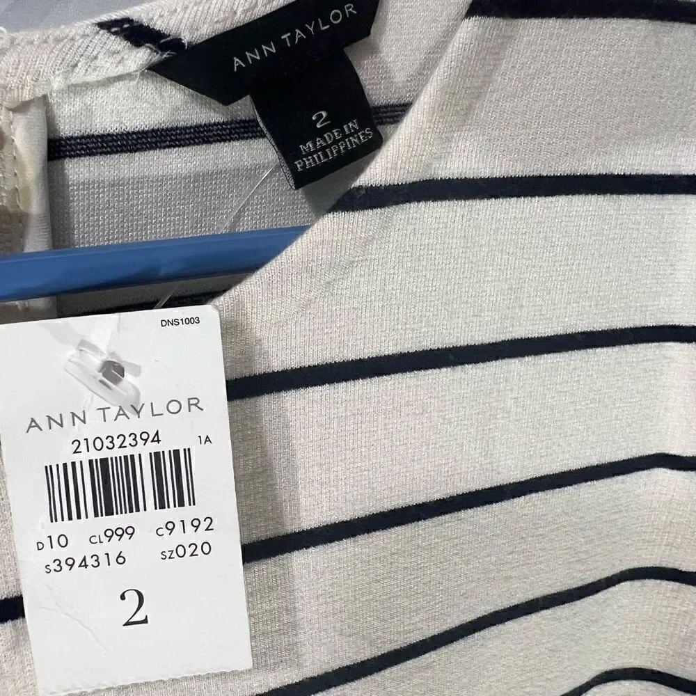 Ann Taylor Dress New Size 2 Black White Pin Striped